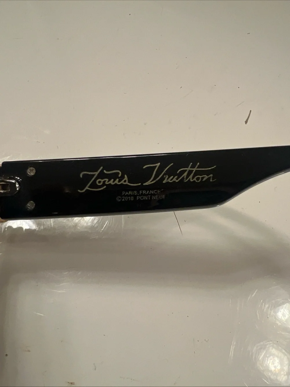 Unisex Louis Vuitton Eyeglasses Black Frame with Gold Accent Chain Detail